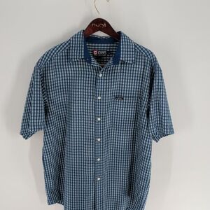 Chaps Ralph Lauren Plaid Short Sleeve Classic Preppy Button Up Shirt Blue Size L